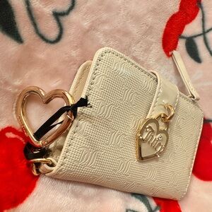 Cream JC Monogram Wallet with Gold Heart Charm